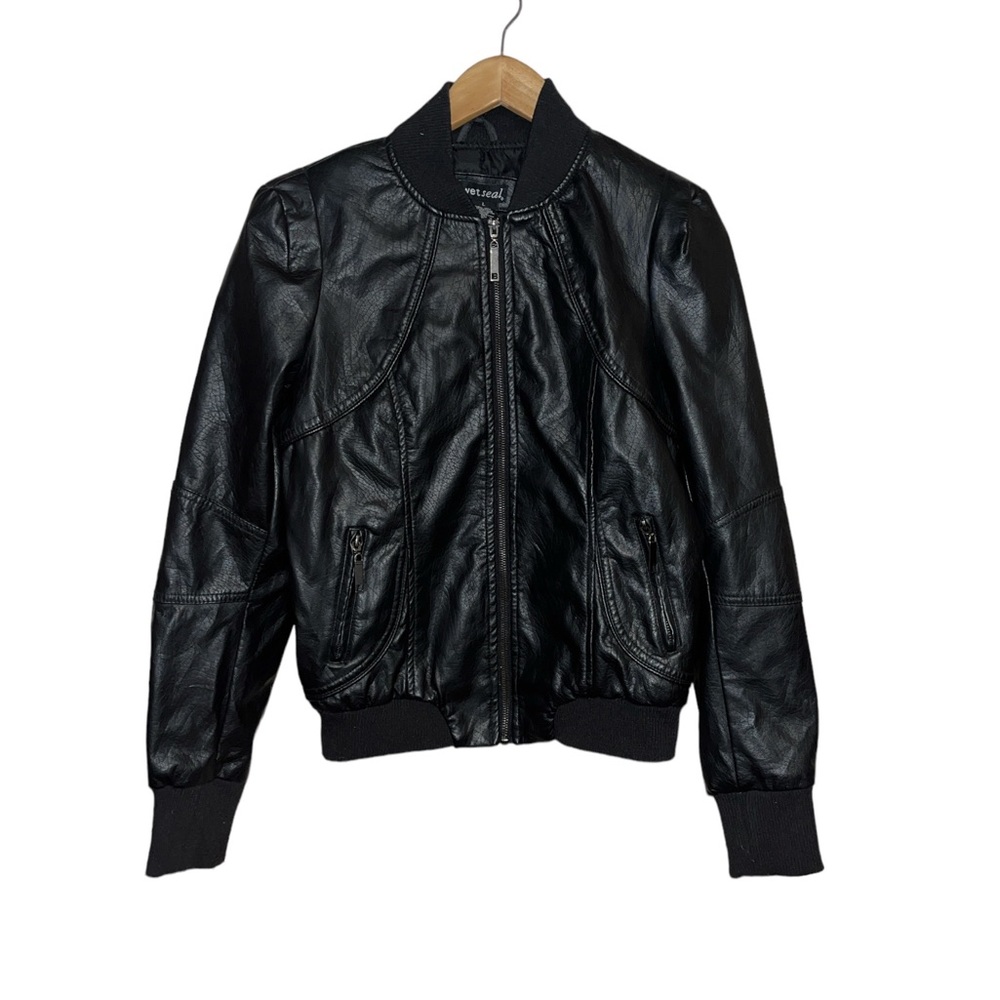 Wet seal black faux leather Moto biker jacket sz Large